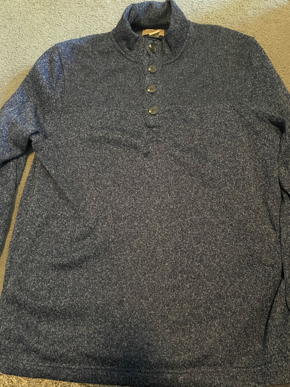 Men's Heathered Navy Quarter-Button Pullover Sweater